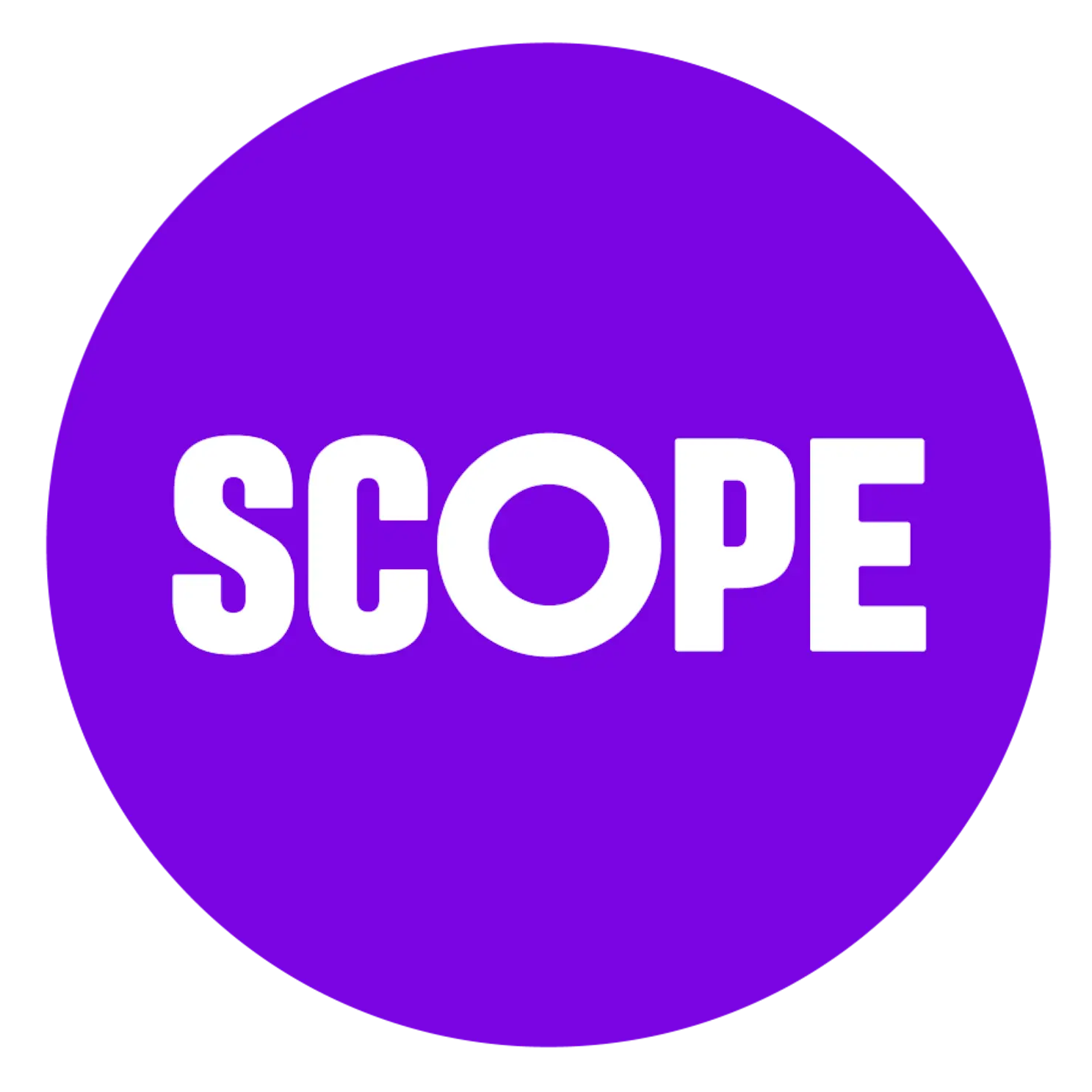 The word SCOPE in bold white uppercase letters inside a purple circle.