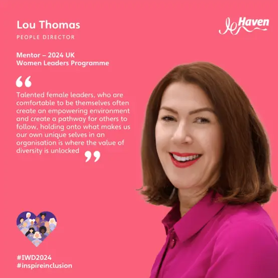 Lou Thomas, People Director and mentor, featuring an inspirational quote for Women Leaders Programme.